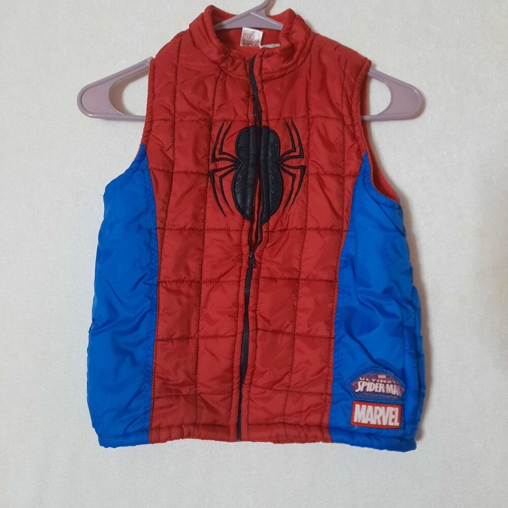 Marvel Ultimate Spider Man Patch Boys Puffer Vest Size 7, Red Blue Quilted Gilet